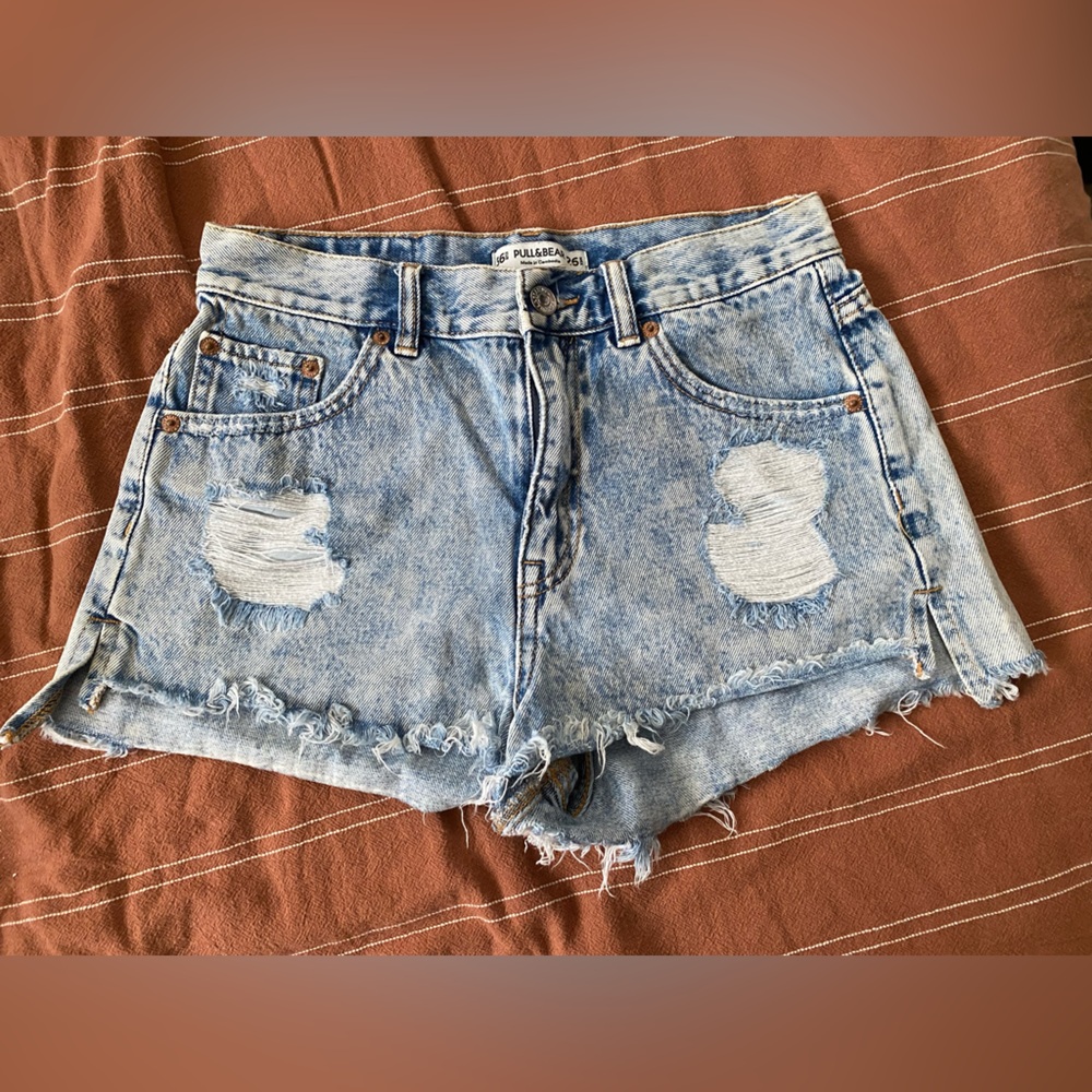 Pull&Bear Light Blue Distressed Jean Shorts